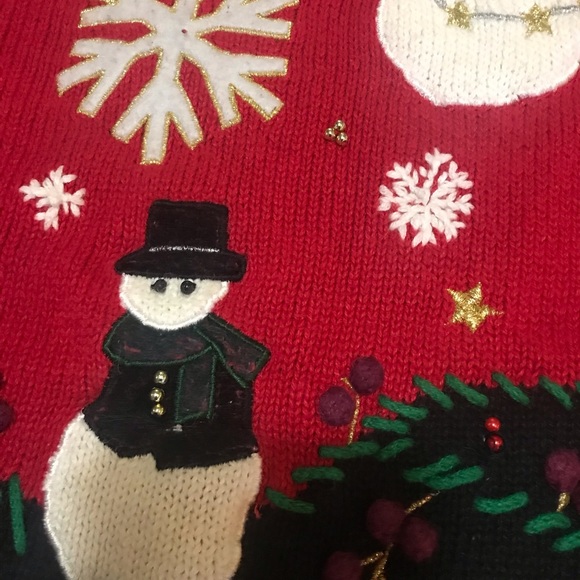 Vintage 90s Segue Red Knit Snowman Cardigan Sweater S Ugly Christmas swe… - Picture 2 of 6